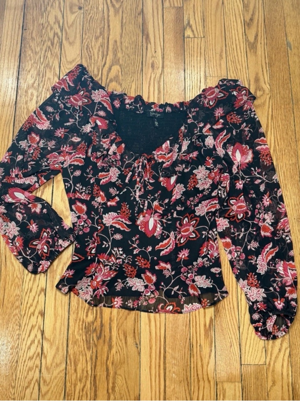 Jessica Simpson Black Blouse with Red & Pink Floral Print